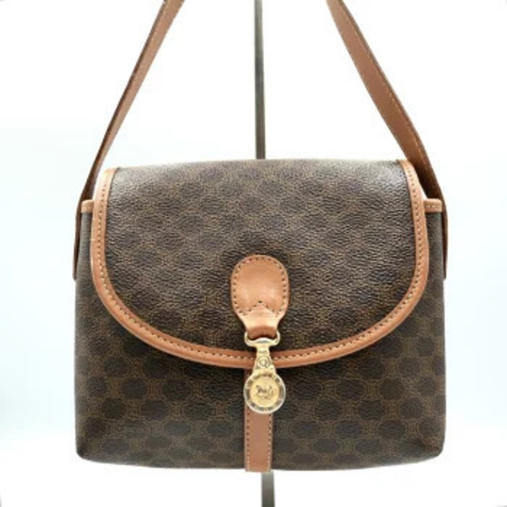 Celine Macadam Shoulder Bag Leather Brown